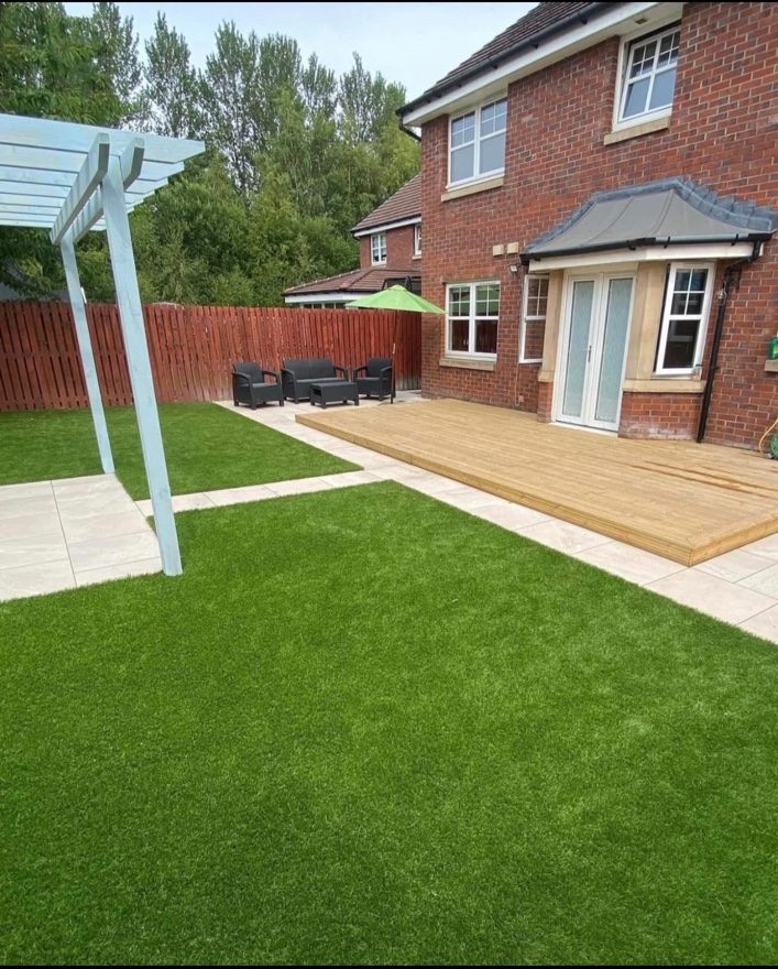 Finished garden with decking, paving and lawn